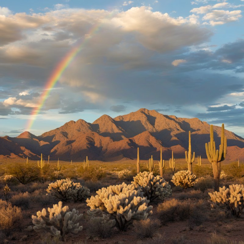 #Bing_Wallpaper亚利桑那州巨型仙人掌国家公园广阔的沙漠景观，以瓦森峰为背景，天空呈现出戏剧性变化