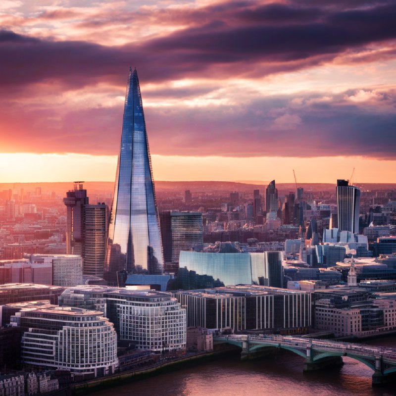 #Bing_Wallpaper“日落时分，伦敦的壮丽城市景观令人心生敬畏，以耸立在天际线上的碎片大厦（The Shard）为焦点