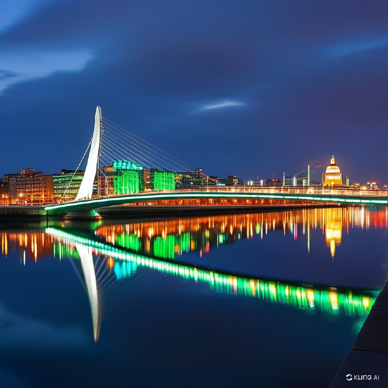#Bing_Wallpaper"在爱尔兰都柏林圣帕特里克节庆祝活动中，塞缪尔·贝克特桥展现出迷人的夜景