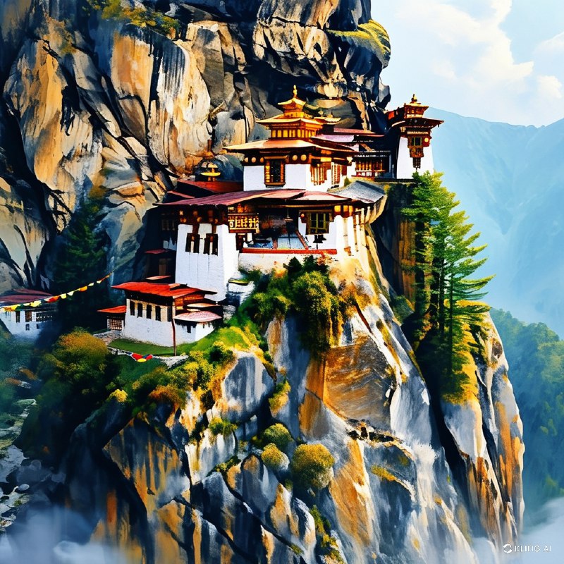 #Bing_Wallpaper雄伟的喜马拉雅修道院紧贴在崎岖山崖上的不丹虎穴寺