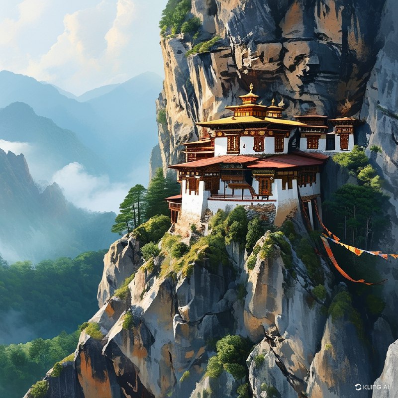 #Bing_Wallpaper雄伟的喜马拉雅修道院紧贴在崎岖山崖上的不丹虎穴寺