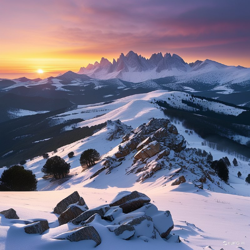 #Bing_Wallpaper壮丽的冬季景色展现在加泰罗尼亚比利牛斯山的科尔德阿雷斯，雪花点缀的起伏山丘与嶙峋的岩石露头映入眼帘