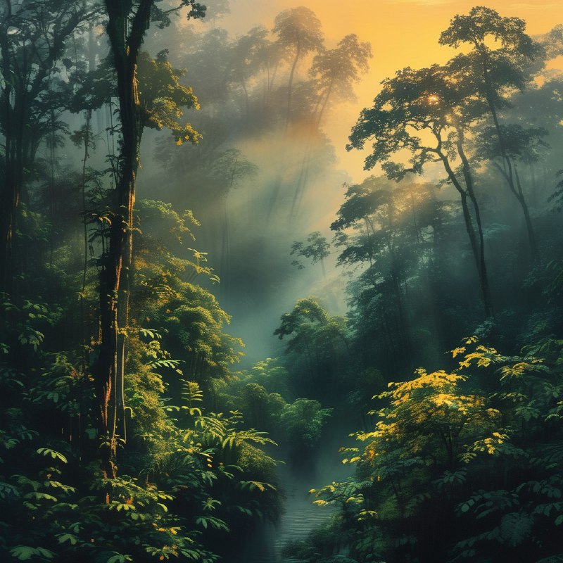 #Bing_Wallpaper黎明时分薄雾笼罩的低地雨林，展现了马来西亚婆罗洲沙巴达南谷的静谧与超凡之景