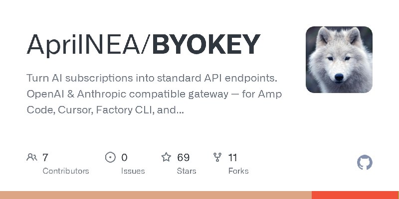 GitHub - AprilNEA/BYOKEY: Turn AI subscriptions into standard API endpoints. OpenAI & Anthropic compatible gateway — for Amp Code…