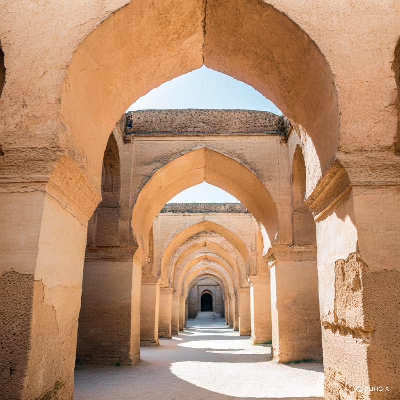 #Bing_Wallpaper"摩洛哥梅克内斯的赫里·埃斯瓦尼古拱门，是一条宏伟且饱经风霜的建筑长廊，沐浴在温暖的金色光辉中