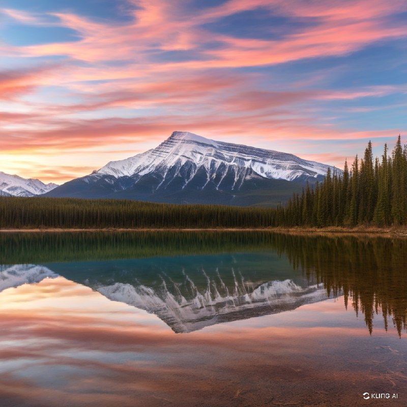 日落时分，加拿大阿尔伯塔省班夫国家公园的旷野上飘起了第一朵雪花，呈现出一幅宁静的风景画