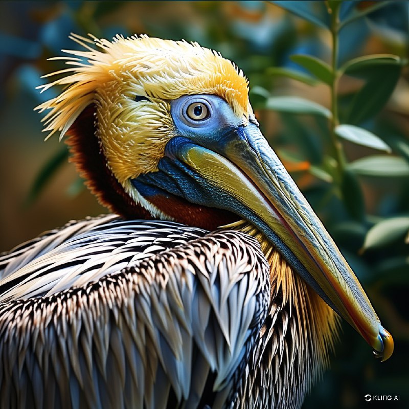 #Bing_Wallpaper特写描绘了一只棕色鹈鹕安静地栖息在柔和的绿色树叶间，以照片般的写实精度捕捉其鲜明细节