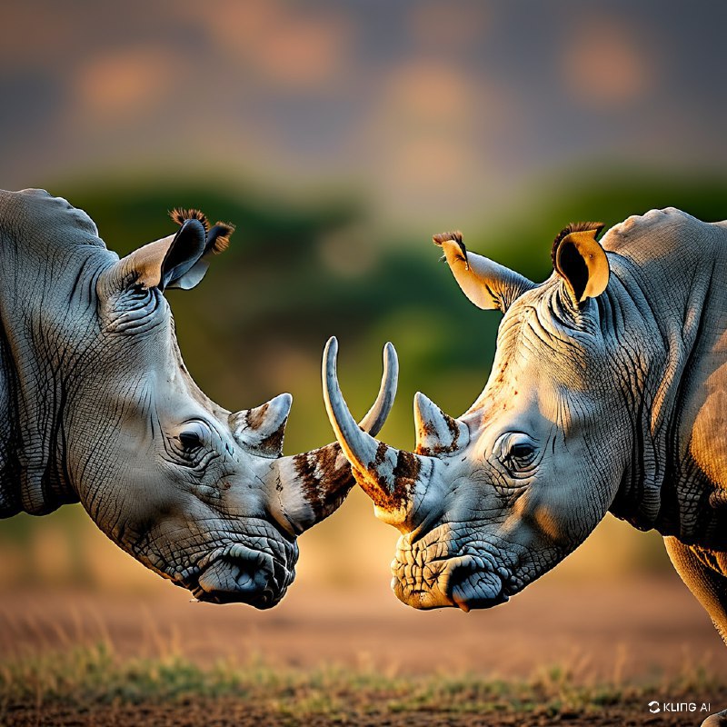 #Bing_Wallpaper“两只濒危的雄性白犀牛，面对面于一个亲密的时刻，置身于肯尼亚纳库鲁湖平静的背景下