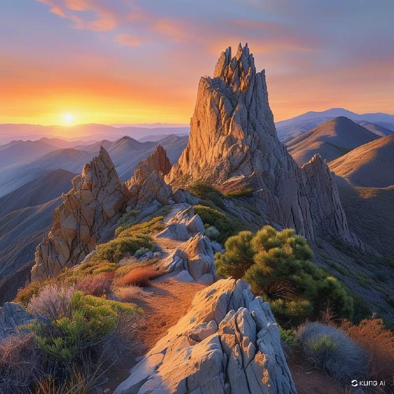 #Bing_Wallpaper“在美国加利福尼亚州圣贝尼托县的针峰国家公园，高峰小道上呈现出令人屏息的日落美景