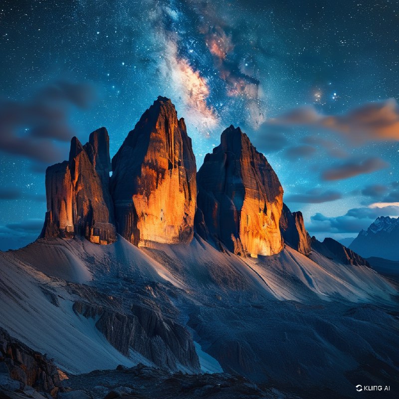 #Bing_Wallpaper“星光灿烂的夜晚下，庄严的三峰峻岭（Tre Cime di Lavaredo）剧烈地凸显于辉煌的银河所点亮的天空