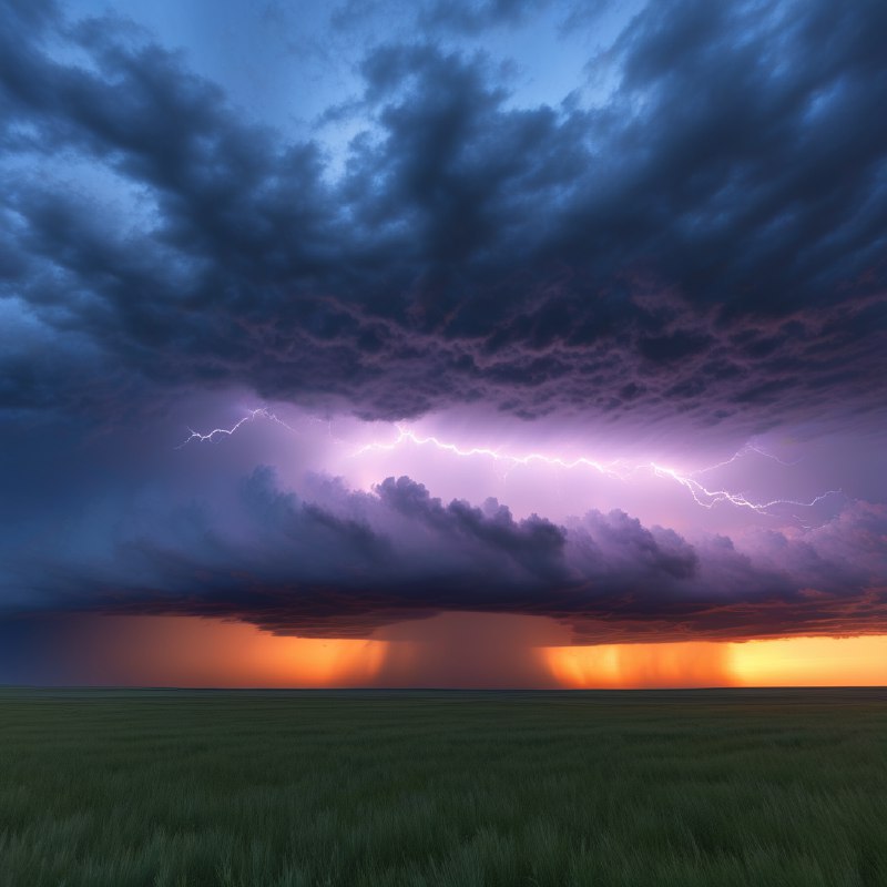 #Bing_Wallpaper“在日落时分，内布拉斯加州宽广的平原上，一场壮丽的雷暴正肆虐