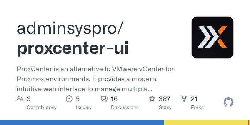 GitHub - adminsyspro/proxcenter-ui: ProxCenter is an alternative to VMware vCenter for Proxmox environments. It provides a modern…