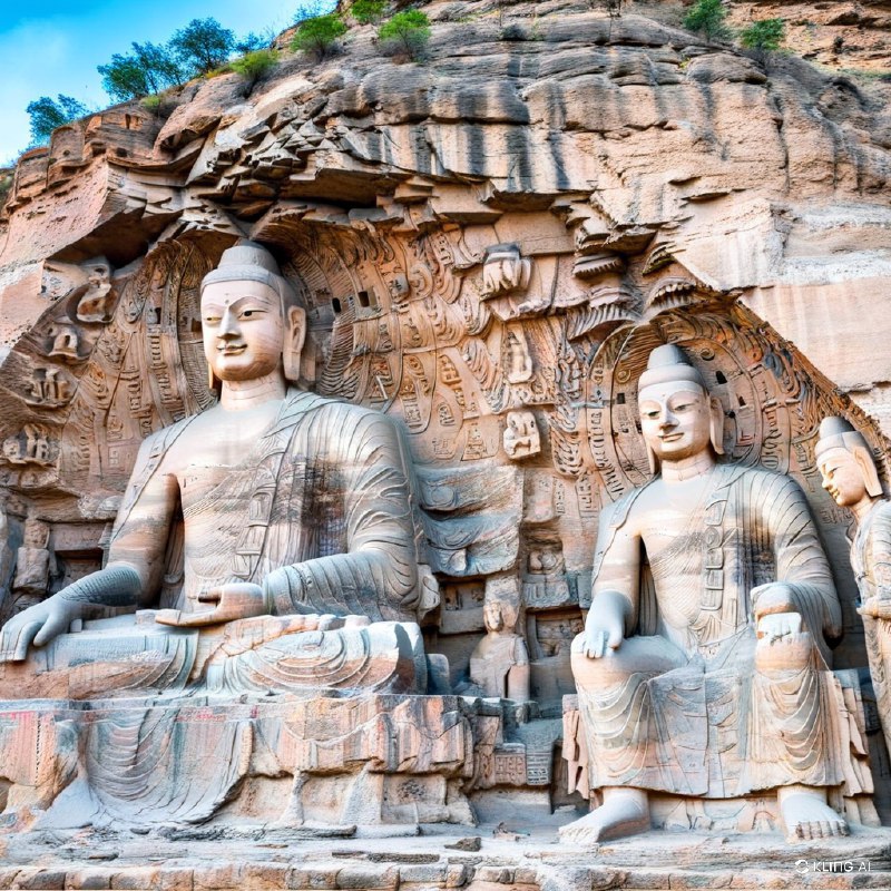 #Bing_Wallpaper位于中国山西省大同市的云冈石窟，是一片宏伟而古老的佛教岩石雕刻遗址，呈现了两座雕刻在悬崖上的巨大石佛