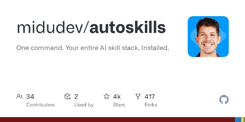GitHub - midudev/autoskills: One command. Your entire AI skill stack. Installed.
