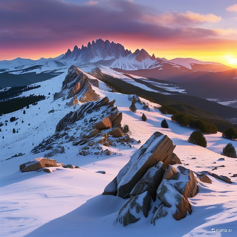 #Bing_Wallpaper壮丽的冬季景色展现在加泰罗尼亚比利牛斯山的科尔德阿雷斯，雪花点缀的起伏山丘与嶙峋的岩石露头映入眼帘