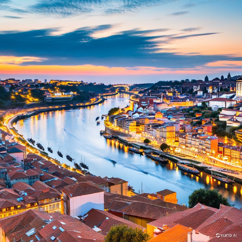 #Bing_Wallpaper“葡萄牙波尔图的黄金时刻，俯瞰历史悠久的里贝拉区和杜罗河的全景