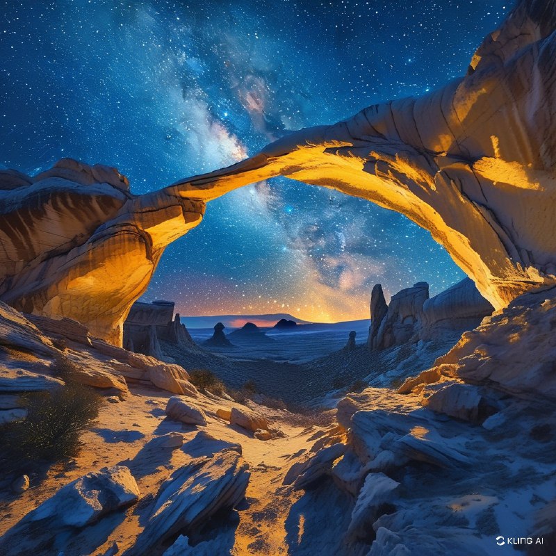 #Bing_Wallpaper"犹他州美国拱门国家公园内，一座宏伟的天然砂岩拱门框住了令人叹为观止的银河，这是一个夜晚的沙漠景观和宇宙奇观