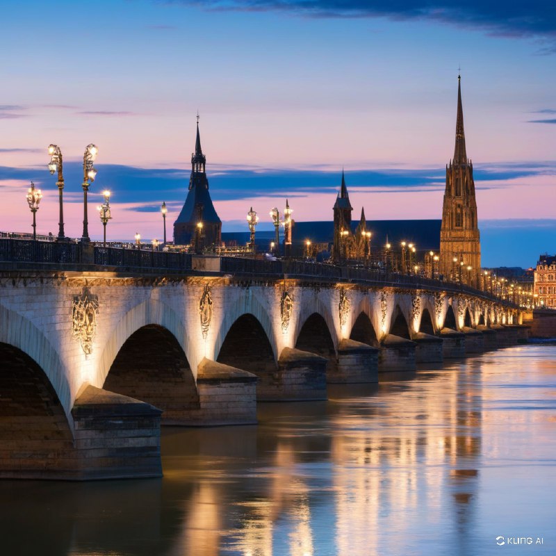 #Bing_Wallpaper黄昏时分，一座历史悠久的多拱石桥横跨宽阔的河流，风景如画