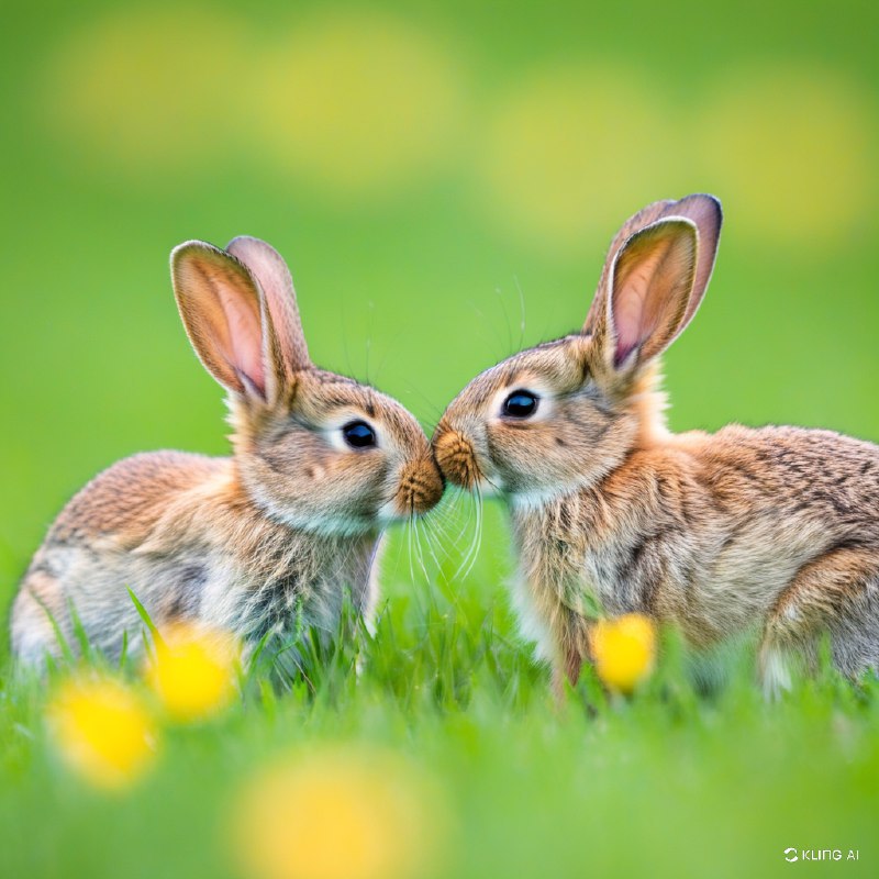 #Bing_Wallpaper“两只野生的小兔子，毛茸茸的柔软皮毛，正在生机盎然的春天草地上嬉戏地依偎在一起