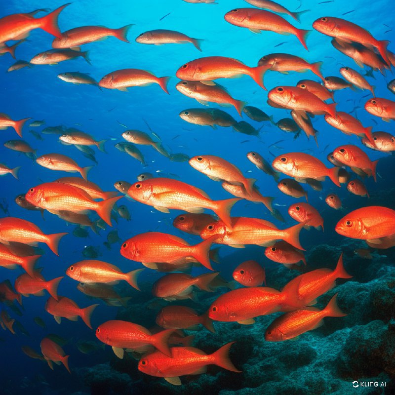 #Bing_Wallpaper在澳大利亚大堡礁附近的深海之中，一群令人着迷的珠光宝气的大眼鲷在深蓝色的海洋背景下绽放出夺目的光芒