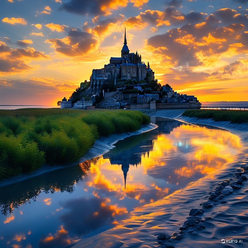 #Bing_Wallpaper在梦幻般的暮色中，创造蒙特圣米歇尔的图像，捕捉它那超凡脱俗的美