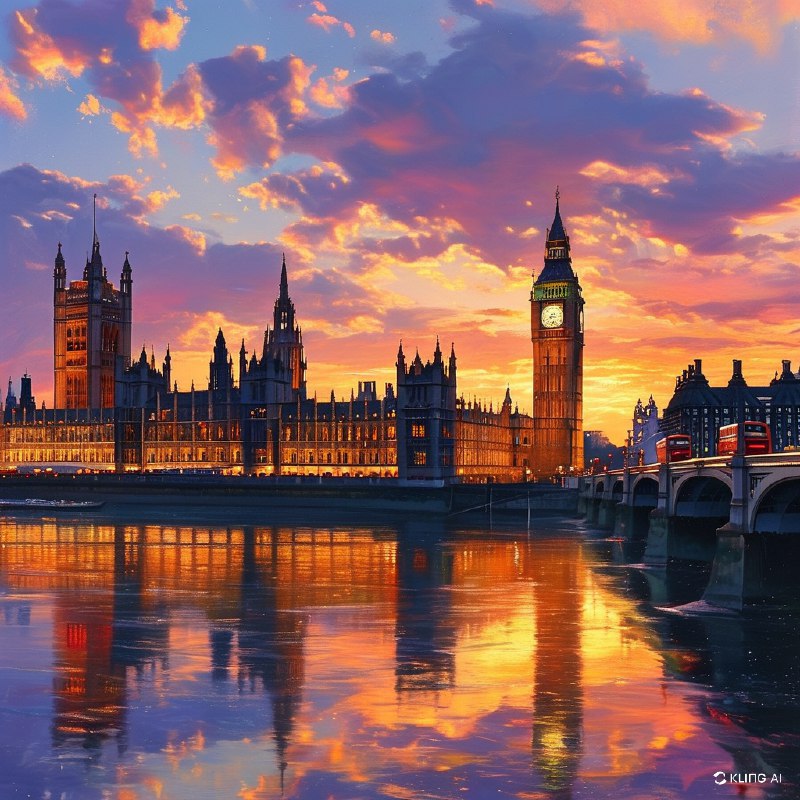 #Bing_Wallpaper"壮丽的景色展现了伦敦标志性地标在令人屏息的日落时分的美景，包括宏伟的威斯敏斯特宫、被金色光辉照亮的高耸大本钟钟面，以及议会大厦的历史建筑