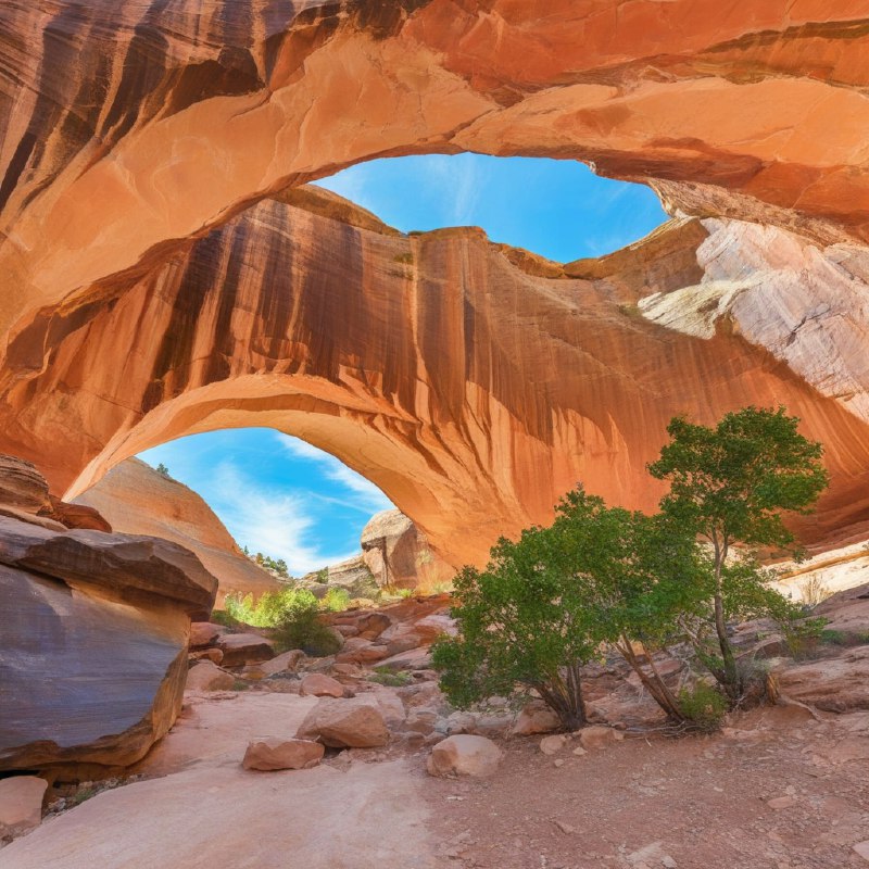 #Bing_Wallpaper在碧蓝的晴空下，一座令人叹为观止的天然岩石奇观——犹他州自然桥国家纪念碑中的卡奇纳桥