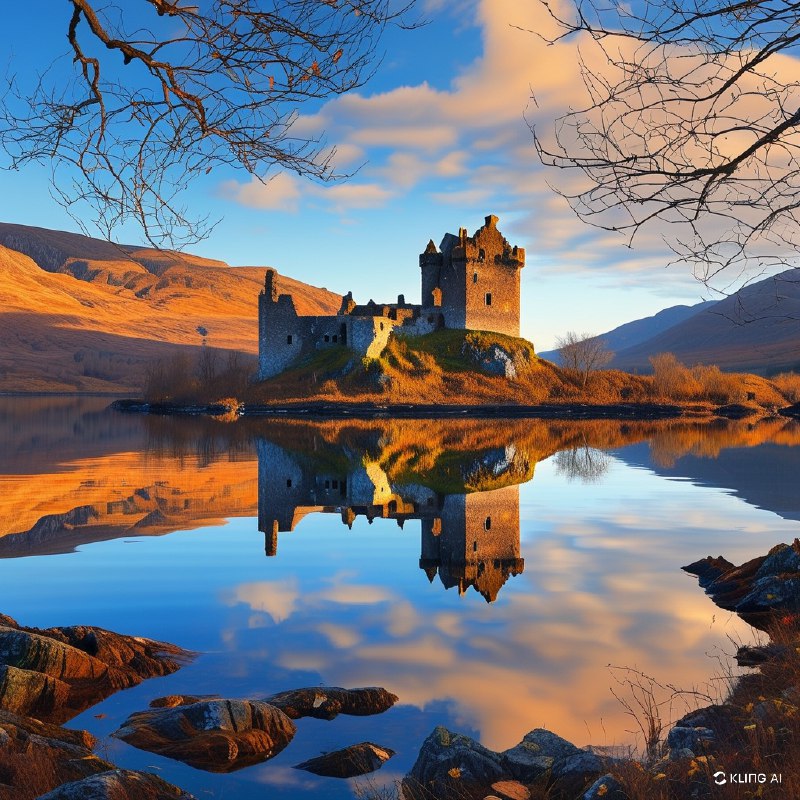 #Bing_Wallpaper古老的苏格兰城堡倒映在内斯湖平静的湖水中，座落于阿盖尔-比特郡境内