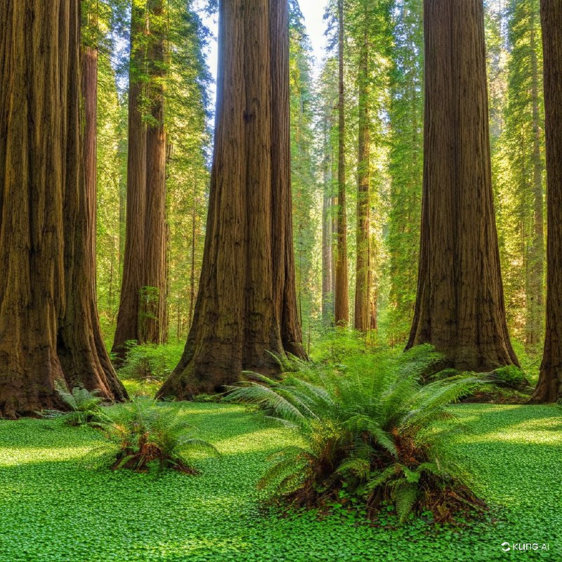 #Bing_Wallpaper“在美国加利福尼亚州红木国家与州立公园中，可以看到一片宁静而引人入胜的景象：高耸入云的红木树群