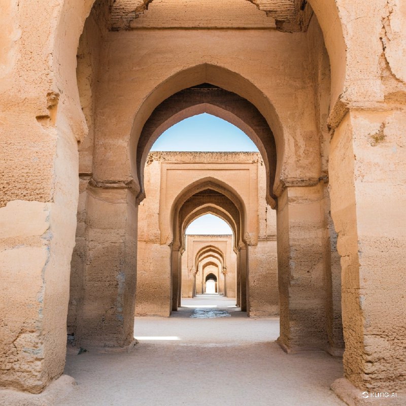 #Bing_Wallpaper"摩洛哥梅克内斯的赫里·埃斯瓦尼古拱门，是一条宏伟且饱经风霜的建筑长廊，沐浴在温暖的金色光辉中