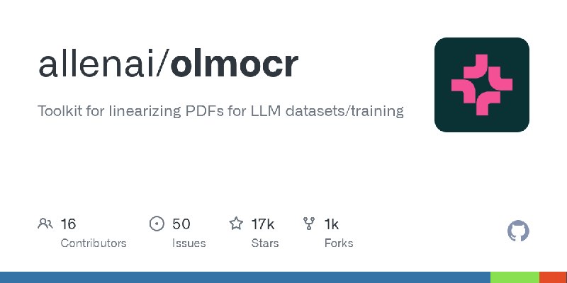 GitHub - allenai/olmocr: Toolkit for linearizing PDFs for LLM datasets/training
