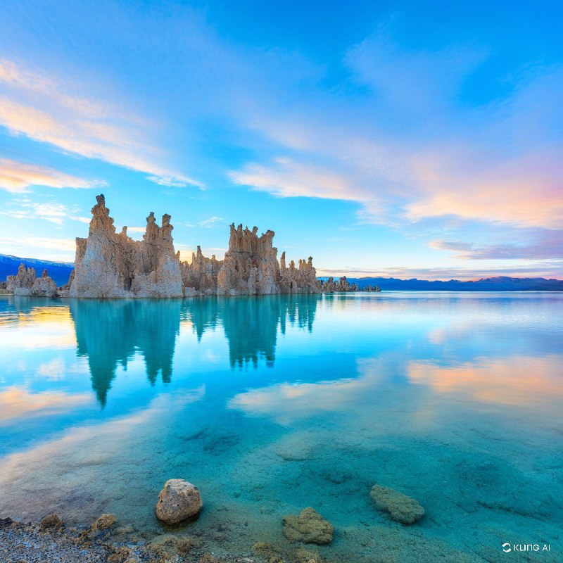 #Bing_Wallpaper 加利福尼亚州莫诺湖的图像，展现从宁静湖水中涌现的引人注目的石灰华塔