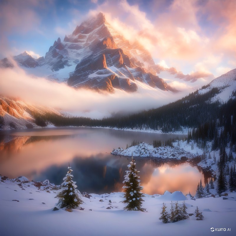 #Bing_Wallpaper一座巍峨的山峰穿过翻滚的云层，在落日的暖色调中矗立