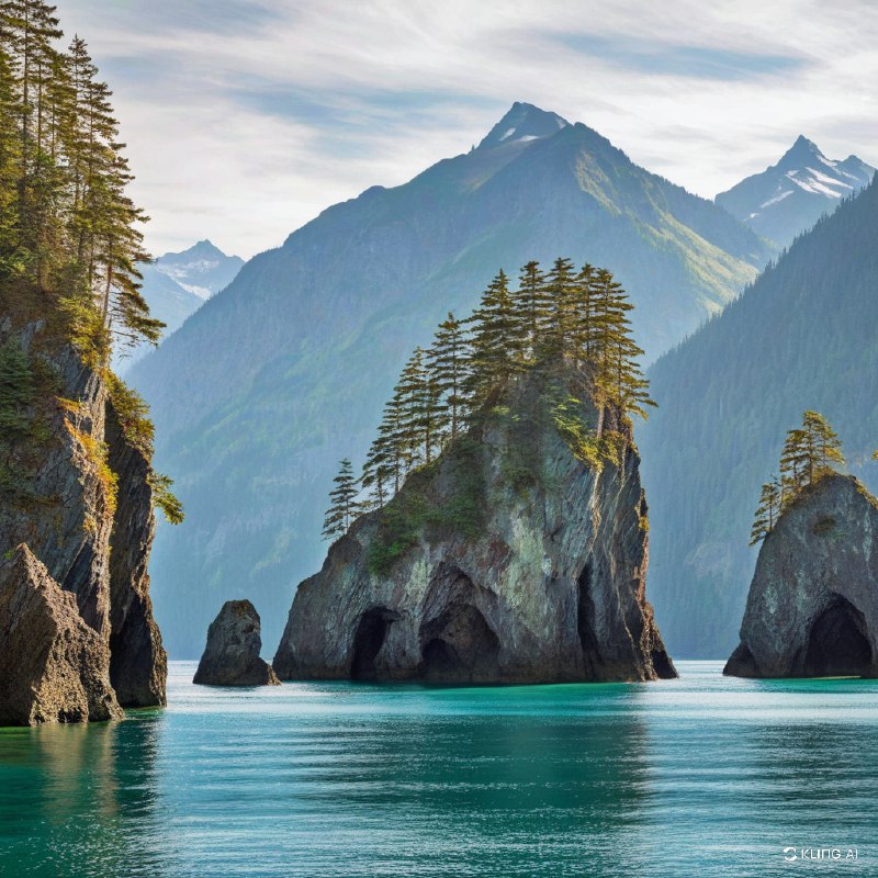 #Bing_Wallpaper“陡峭而峻峭的山峰从纯净的碧蓝水域中陡然升起，其参差不齐的边缘被附着在岩石峭壁上的郁郁葱葱的绿色植被柔化