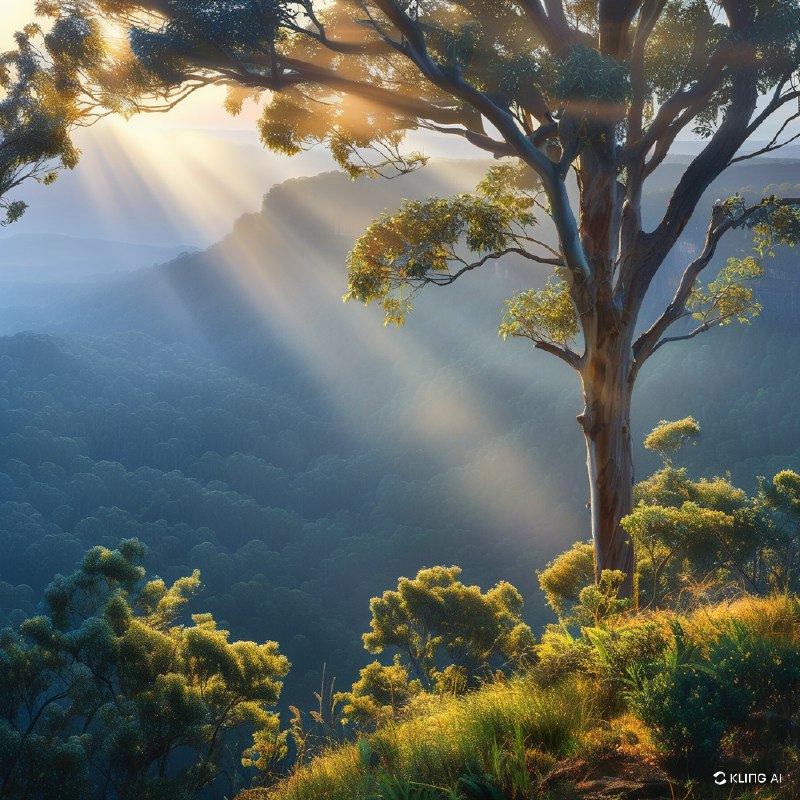 #Bing_Wallpaper"如梦似幻的桉树林笼罩在柔和的晨雾中，金色的阳光穿透薄薄的迷雾层，创造出迷人的光影交错效果，苍翠的绿叶冠覆盖在起伏的地形之上，散布于澳大利亚新南威尔士州蓝山国家公园的梅加隆谷辽阔的山谷中，呈现出一种宁静而超凡的氛围，树木纹理的复杂细节被生动捕捉，柔和的白色与大地色调和谐交融，构成电影般的超细致画面，灵感源自大气的风景摄影以及印象派自然画作