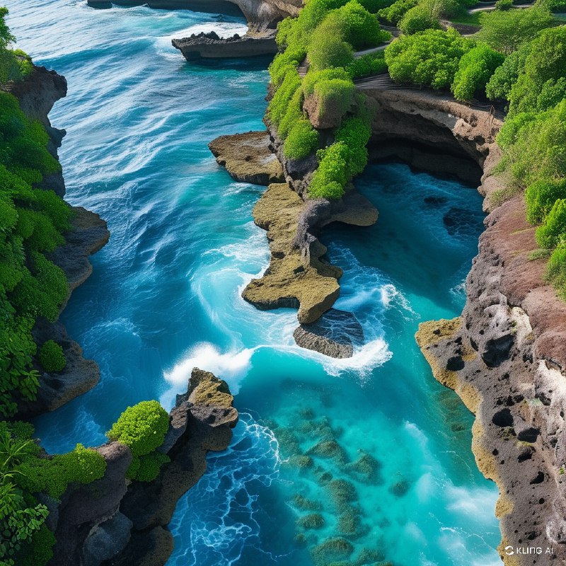 #Bing_Wallpaper俯瞰宁静又令人叹为观止的断崖海滩（Pasih Uug），位于印度尼西亚巴厘岛努萨佩尼达岛，展现了大自然非凡的艺术创造力