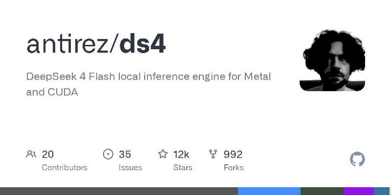 GitHub - antirez/ds4: DeepSeek 4 Flash local inference engine for Metal and CUDA