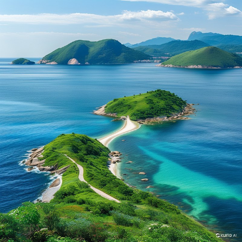 #Bing_Wallpaper自然奇观的蓝色魅力，巴西里约热内卢州的阿拉亚尔多卡博，广阔的海岸线与湛蓝的海水交汇，曲线优美的半岛环抱着明亮的海湾