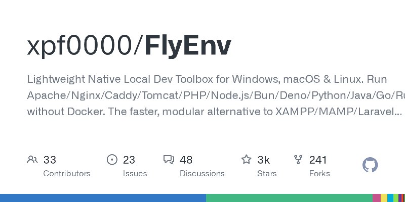 GitHub - xpf0000/FlyEnv: Lightweight Native Local Dev Toolbox for Windows, macOS & Linux. Run Apache/Nginx/Caddy/Tomcat/PHP/No…