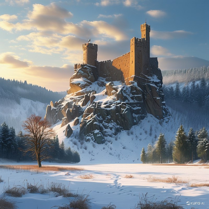 #Bing_Wallpaper位于德国萨克森小瑞士地区的国王石堡垒巍然矗立在陡峭的砂岩高原之上，周围环绕着银装素裹的冬日景色