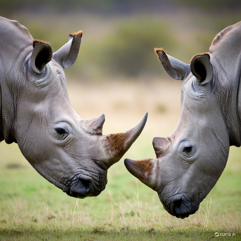 #Bing_Wallpaper“两只濒危的雄性白犀牛，面对面于一个亲密的时刻，置身于肯尼亚纳库鲁湖平静的背景下