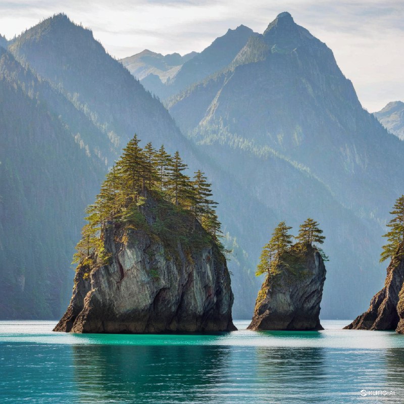 #Bing_Wallpaper“陡峭而峻峭的山峰从纯净的碧蓝水域中陡然升起，其参差不齐的边缘被附着在岩石峭壁上的郁郁葱葱的绿色植被柔化