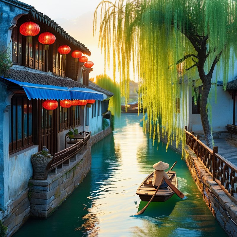 #Bing_Wallpaper江苏省苏州传统水乡的春日黄昏场景充满静谧与诗意