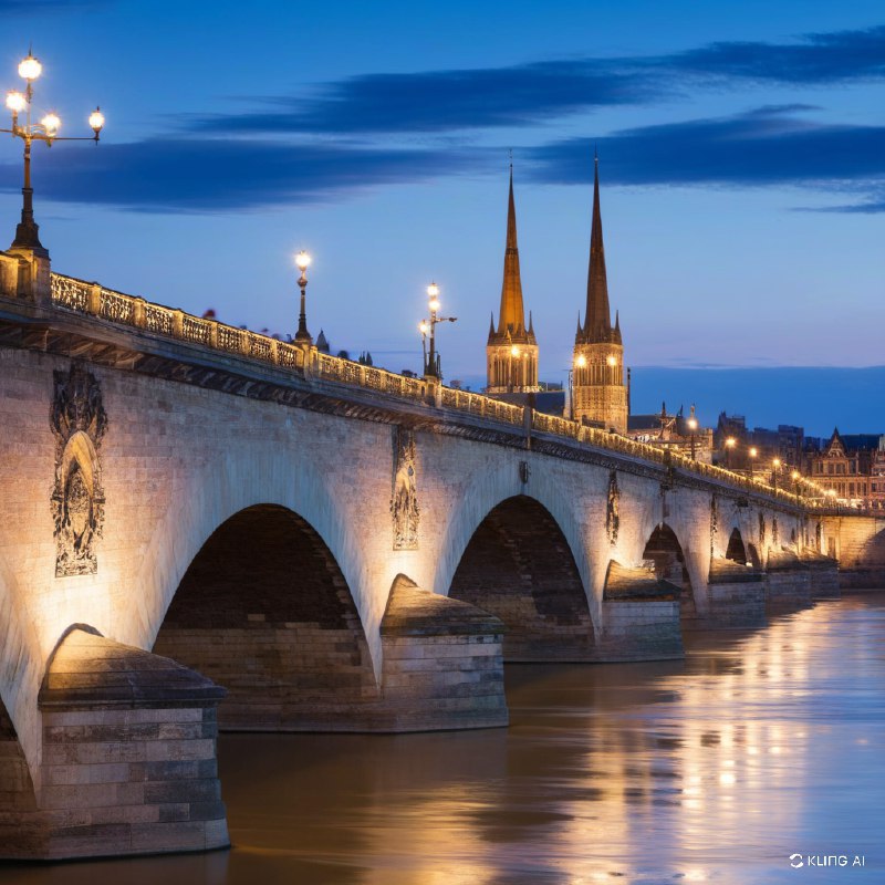 #Bing_Wallpaper黄昏时分，一座历史悠久的多拱石桥横跨宽阔的河流，风景如画