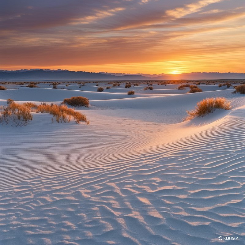#Bing_Wallpaper"在美国新墨西哥州的白沙国家公园，广袤的白色沙丘在宁静的日落天空下绵延起伏