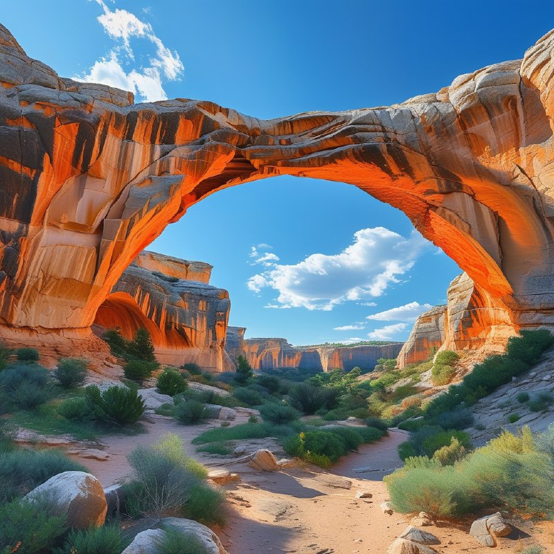 #Bing_Wallpaper在碧蓝的晴空下，一座令人叹为观止的天然岩石奇观——犹他州自然桥国家纪念碑中的卡奇纳桥