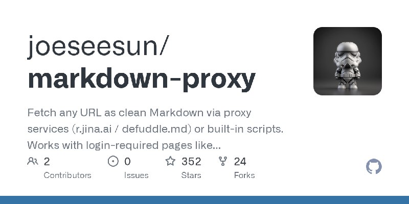 GitHub - joeseesun/markdown-proxy: Fetch any URL as clean Markdown via proxy services (r.jina.ai / defuddle.md) or built-in scripts.…