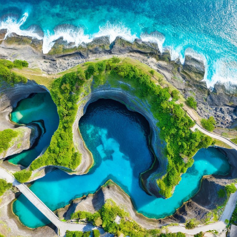 #Bing_Wallpaper俯瞰宁静又令人叹为观止的断崖海滩（Pasih Uug），位于印度尼西亚巴厘岛努萨佩尼达岛，展现了大自然非凡的艺术创造力