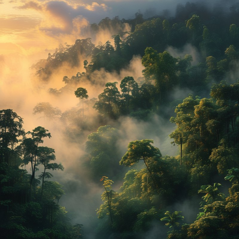 #Bing_Wallpaper黎明时分薄雾笼罩的低地雨林，展现了马来西亚婆罗洲沙巴达南谷的静谧与超凡之景