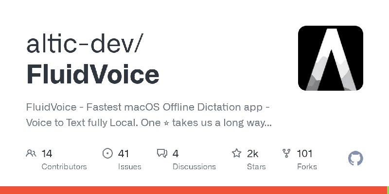 GitHub - altic-dev/FluidVoice: FluidVoice - Fastest macOS Offline Dictation app - Voice to Text fully Local. One ⭐ takes us a long…